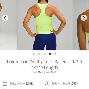 Lululemon Swiftly Tech Racerback 2.0 *Race Length
Neo Mint / Neo Mint NWT size 4